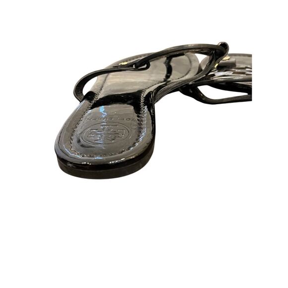 SZ 9 Tory Burch Miller Patent Logo Embellished Sandals Flip Flops in Black - Picture 8 of 13